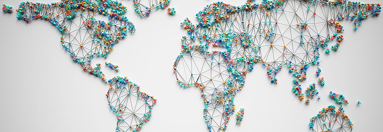Carte du monde abstraite faite de formes colorées