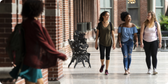 Group of girls walking around university 