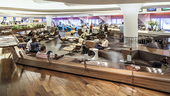 Airline lounge with customers seated